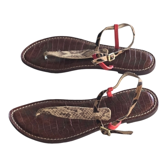 Sam Edelman Sandal Women Sz 8/8.5 Gigi Mixed Animal Print Leather  Cheetah Flat - Picture 3 of 12